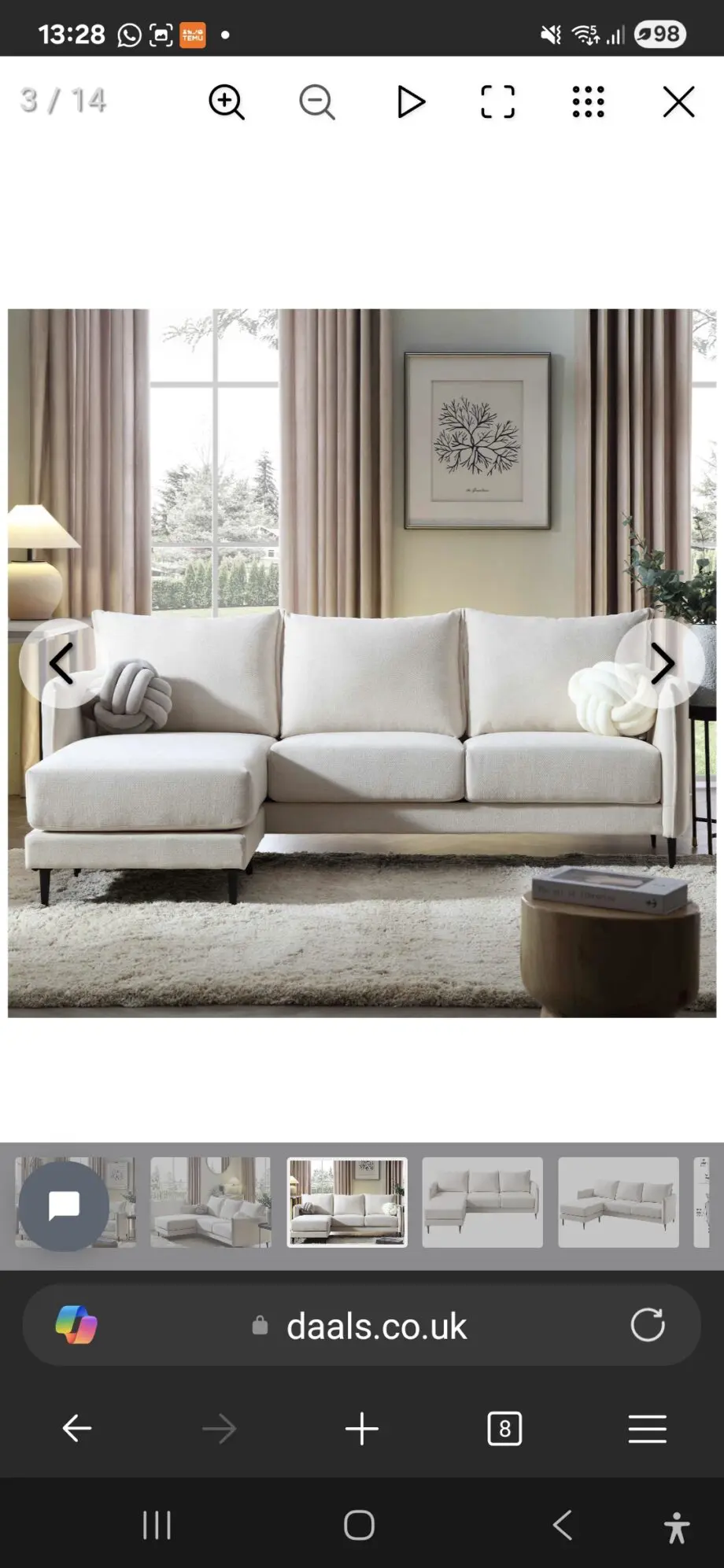 Bari light beige woven fabric chaise sofa