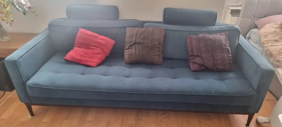 Blue velvet 3 seater sofa