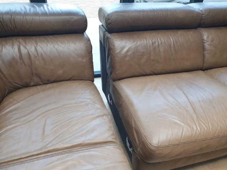 Natuzzi brown, real leather corner sofa.