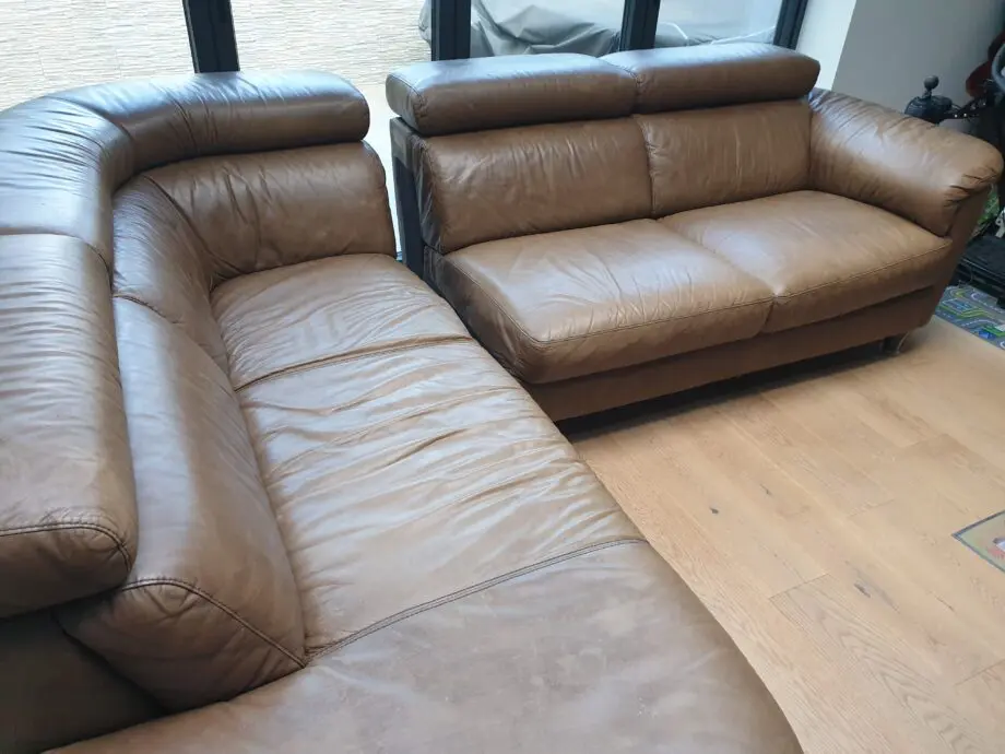 Natuzzi brown, real leather corner sofa.