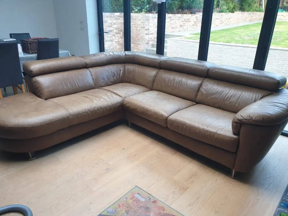 Natuzzi brown, real leather corner sofa.