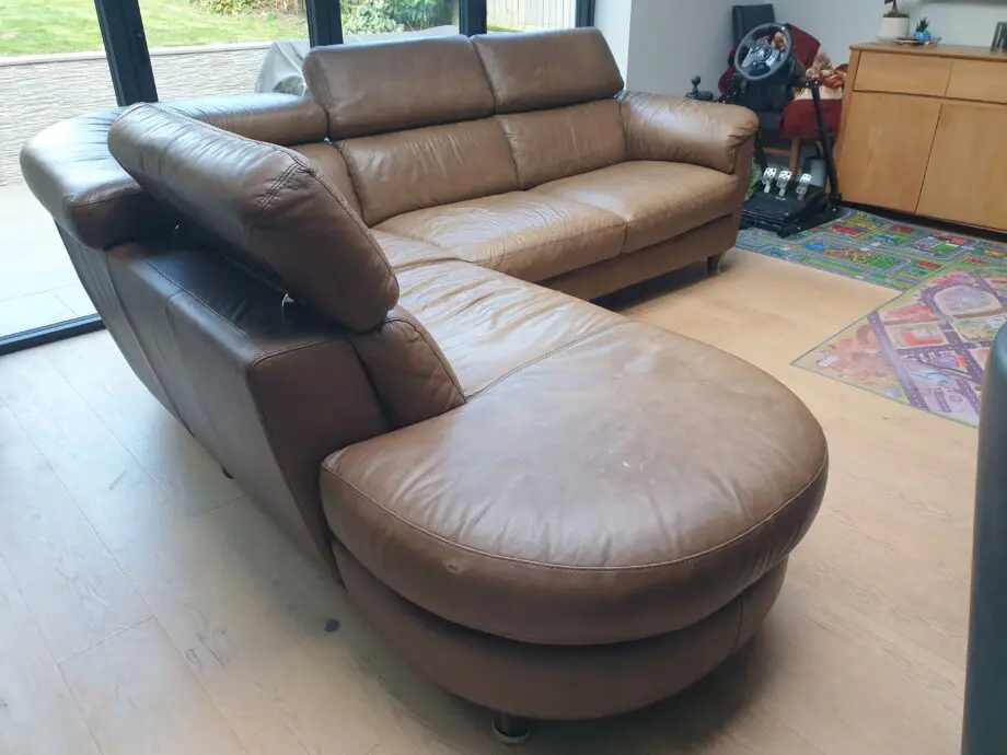 Natuzzi brown, real leather corner sofa.