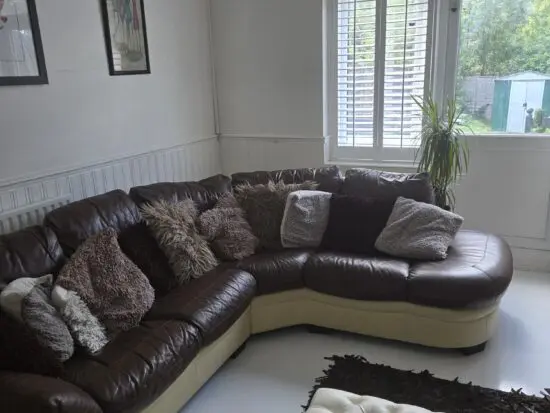 Two tone real brown & beige leather corner sofa