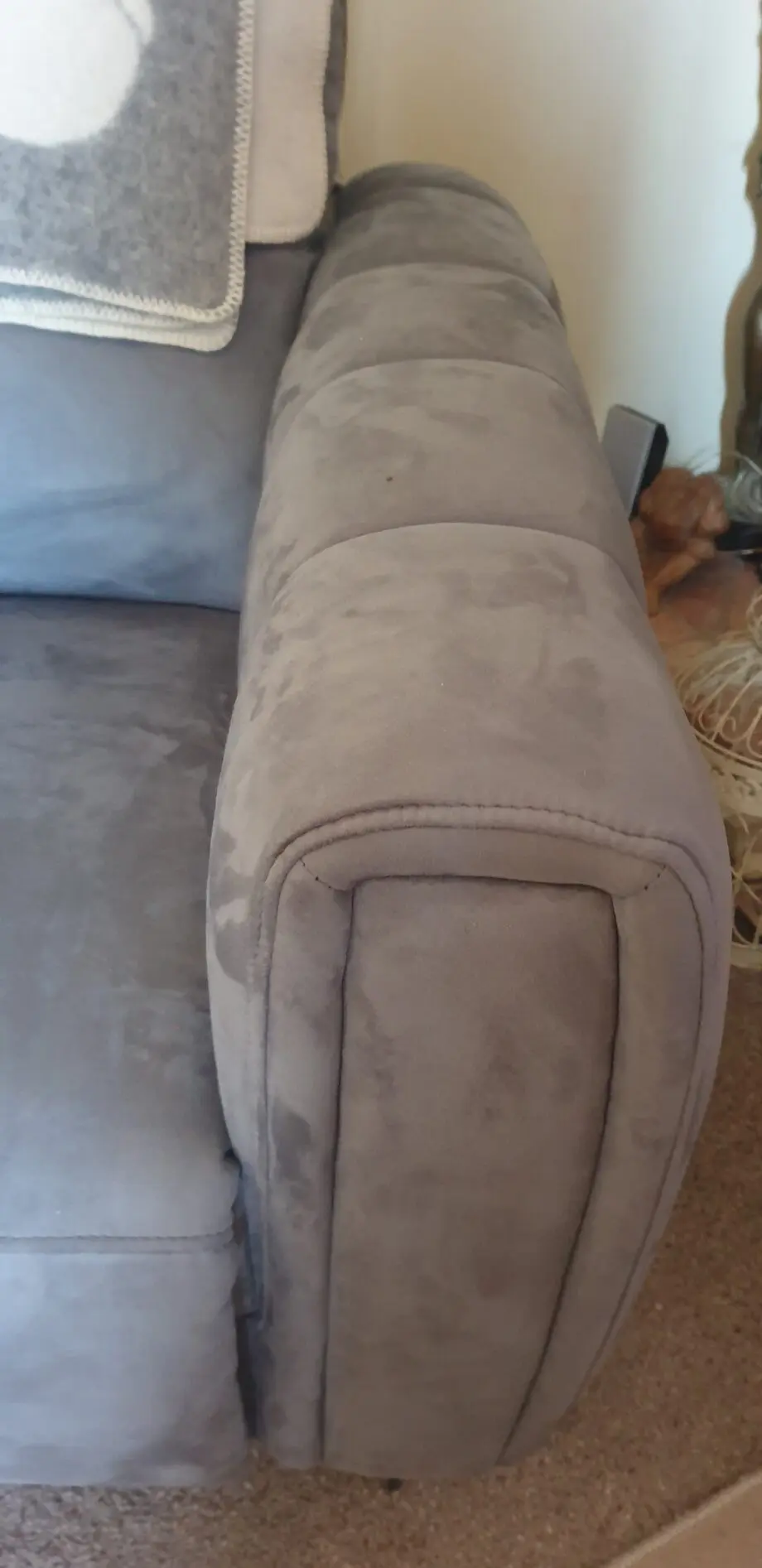 Sofology as new grey velour type fabric armchair