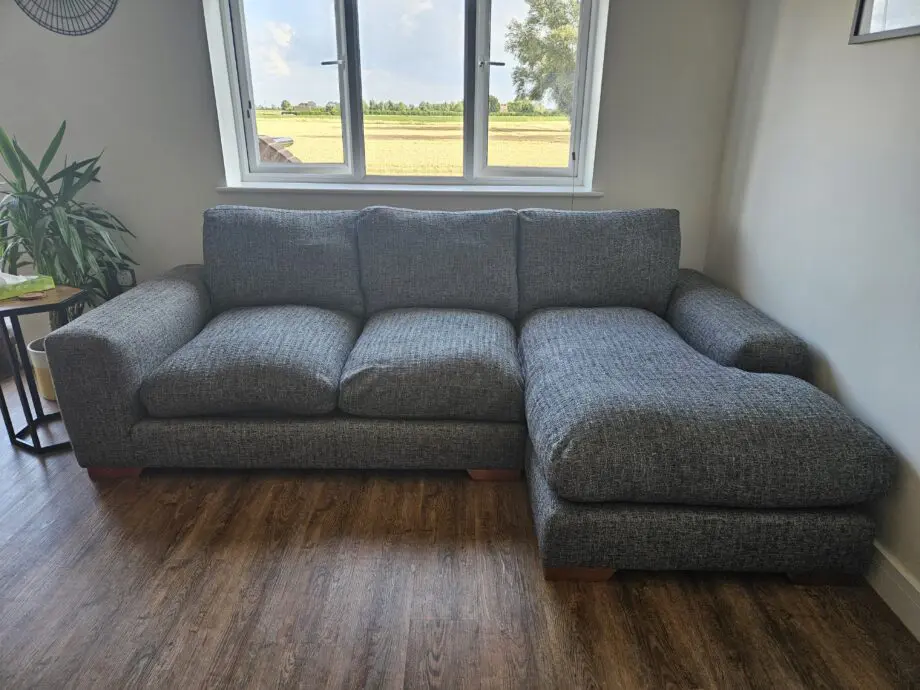 Next Houghton Deep Sit Large Corner Chaise Sofa (Right) & Storage Footstool – Mid Grey Boucle