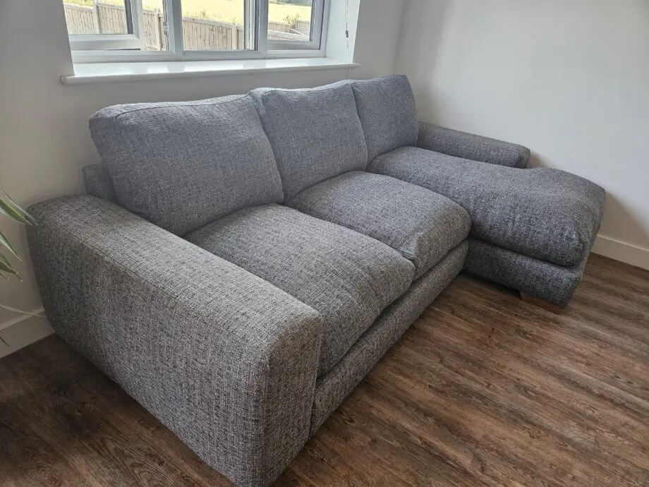 Next Houghton Deep Sit Large Corner Chaise Sofa (Right) & Storage Footstool – Mid Grey Boucle