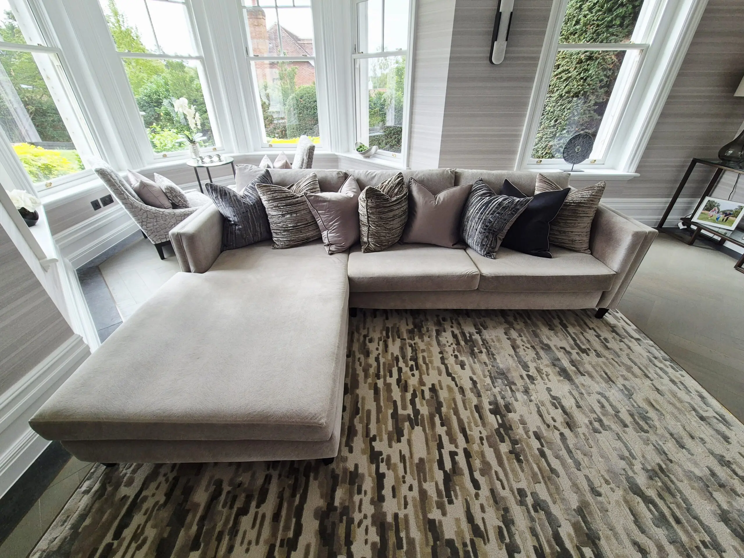 Hill House Interiors Pony Skin Pattern Fabric L-H Chaise 3 Seater Sofa RRP £10k