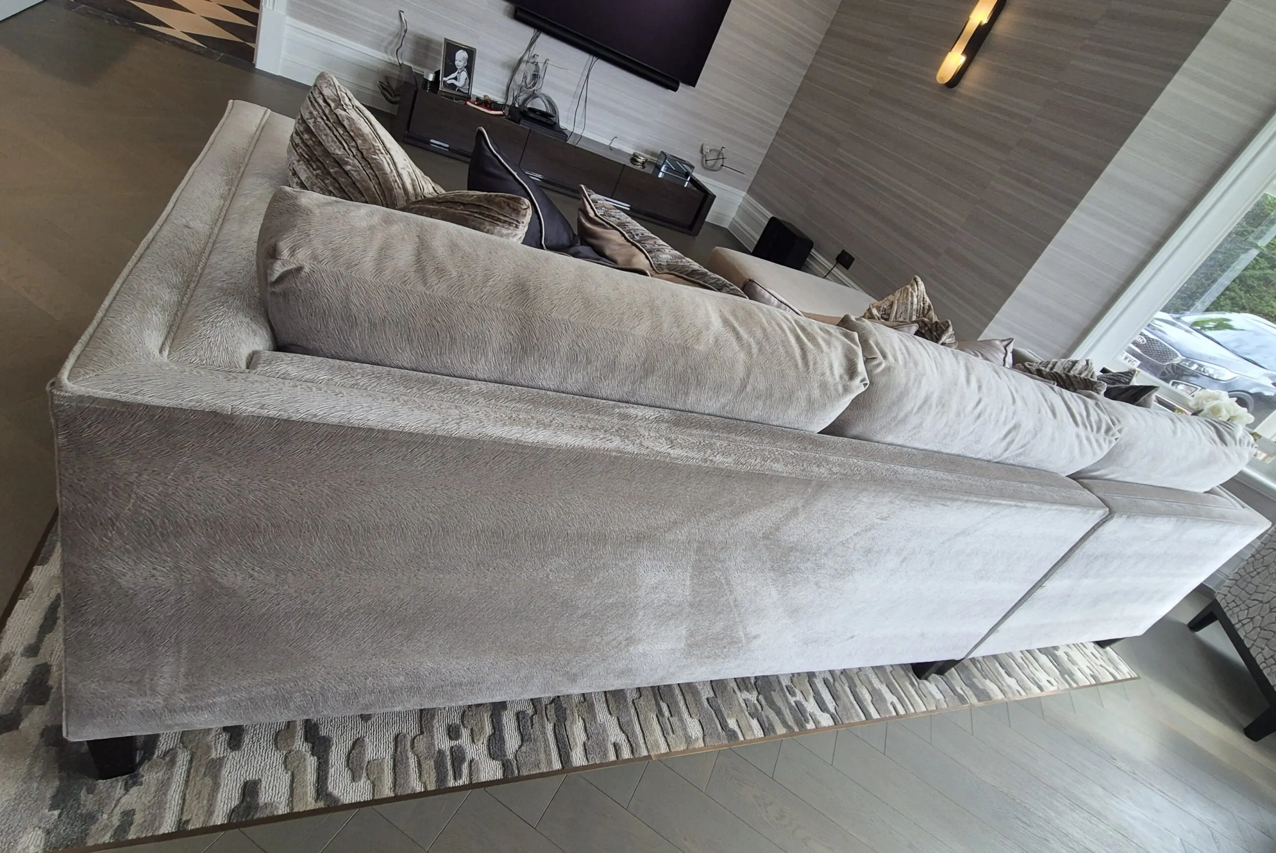 Hill House Interiors Pony Skin Pattern Fabric L-H Chaise 3 Seater Sofa RRP £10k