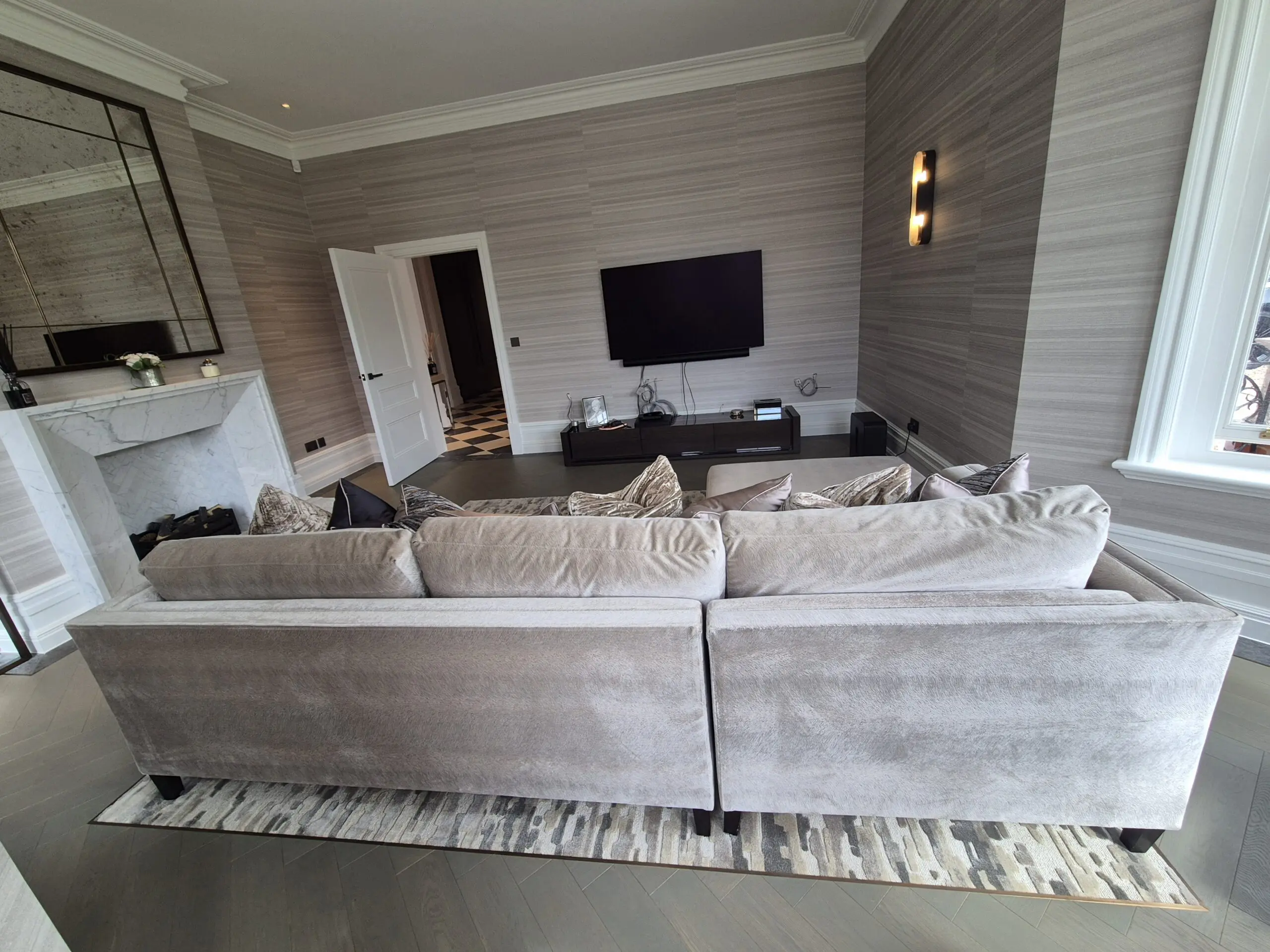 Hill House Interiors Pony Skin Pattern Fabric L-H Chaise 3 Seater Sofa RRP £10k