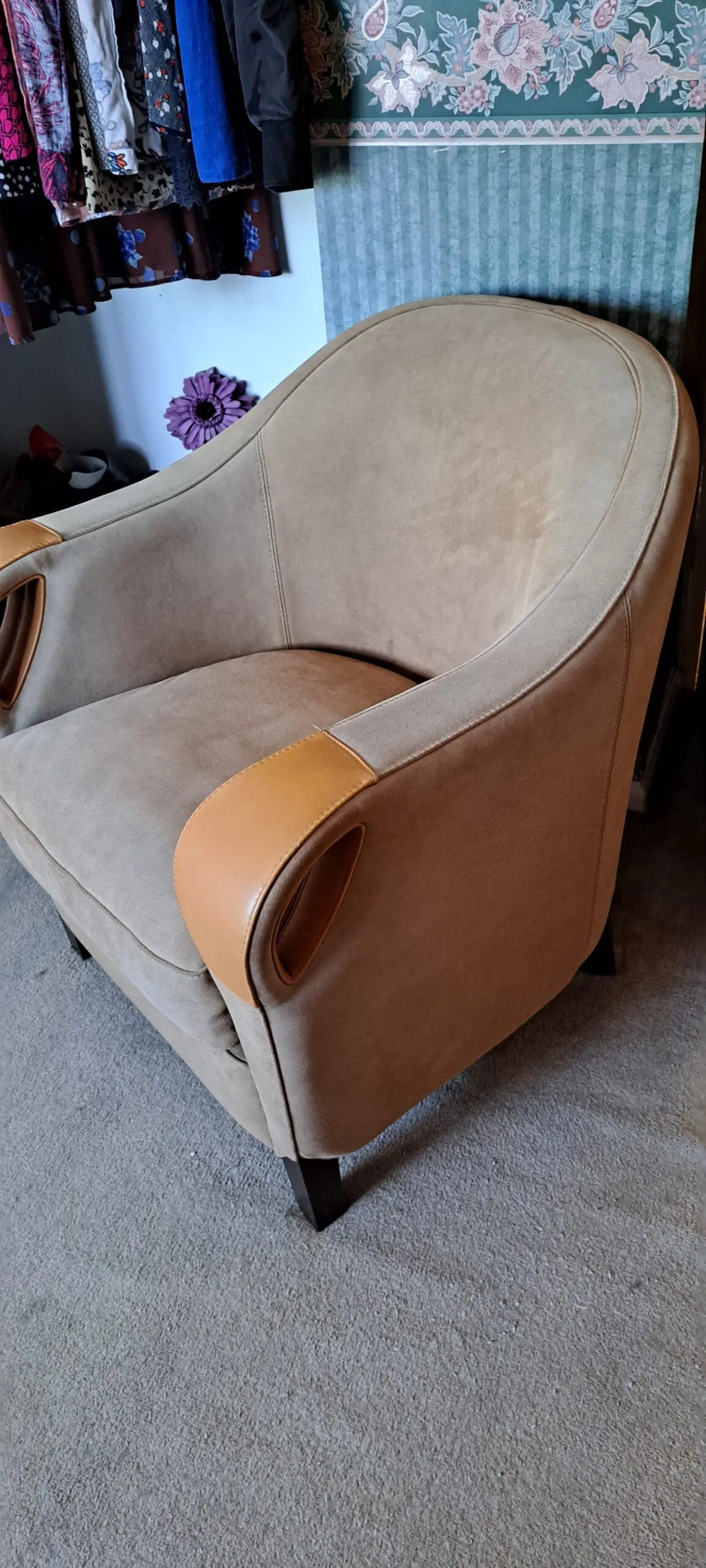Leather and Suede 3 Seat Sofa and chair