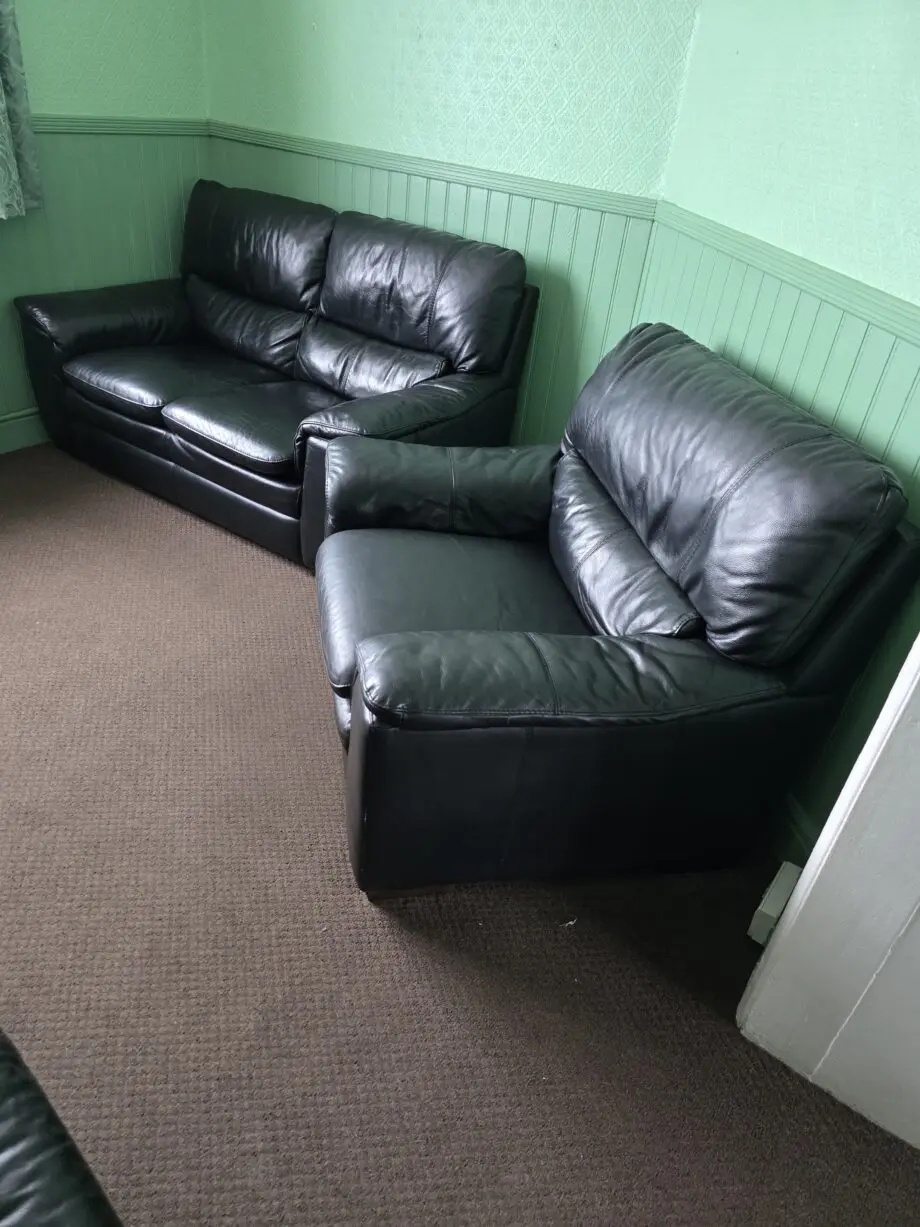 2 seater leather sofa and armchair.