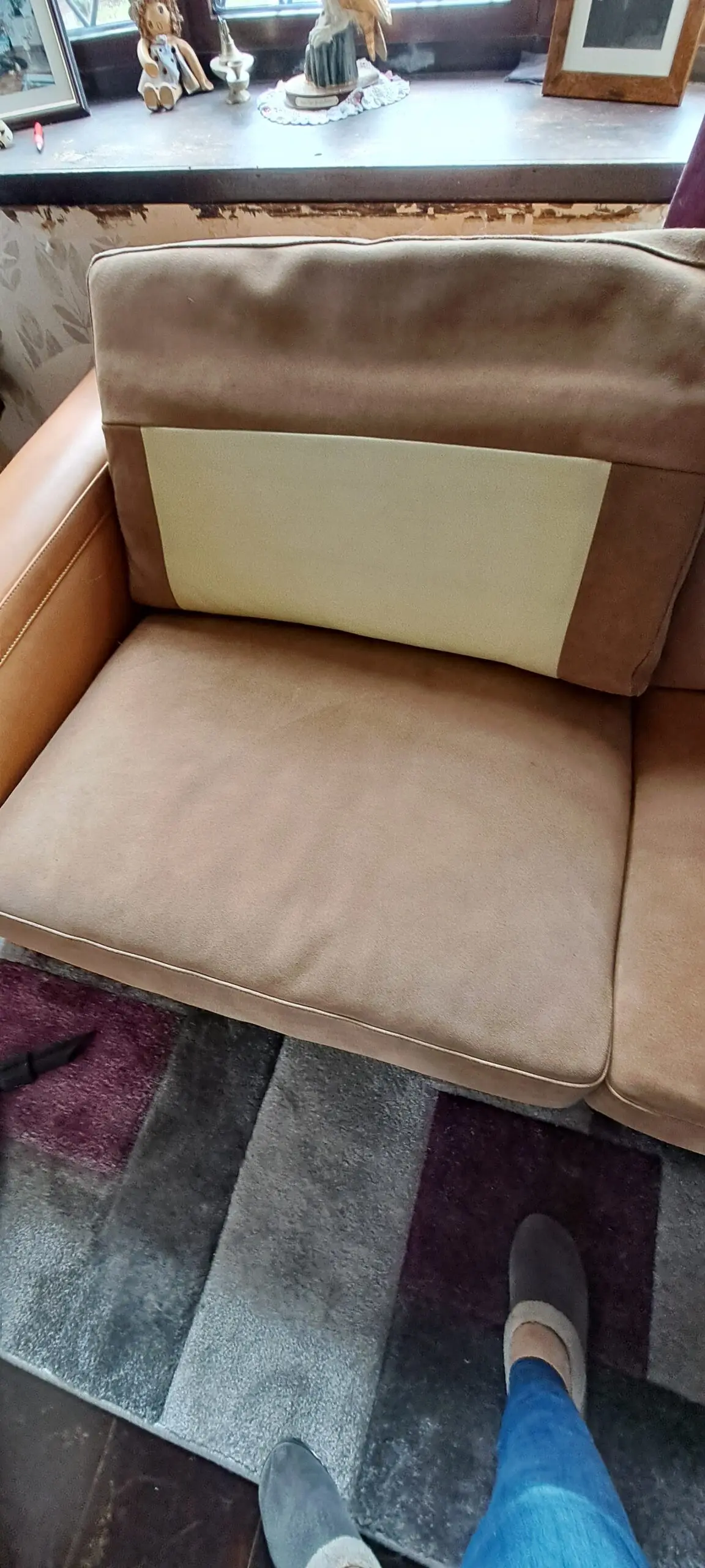 Leather and Suede 3 Seat Sofa and chair