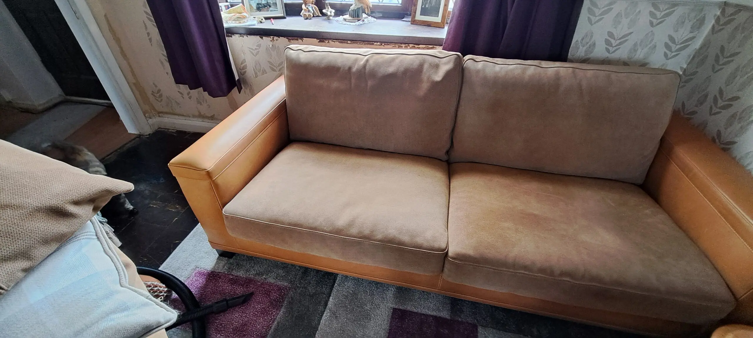 Leather and Suede 3 Seat Sofa and chair