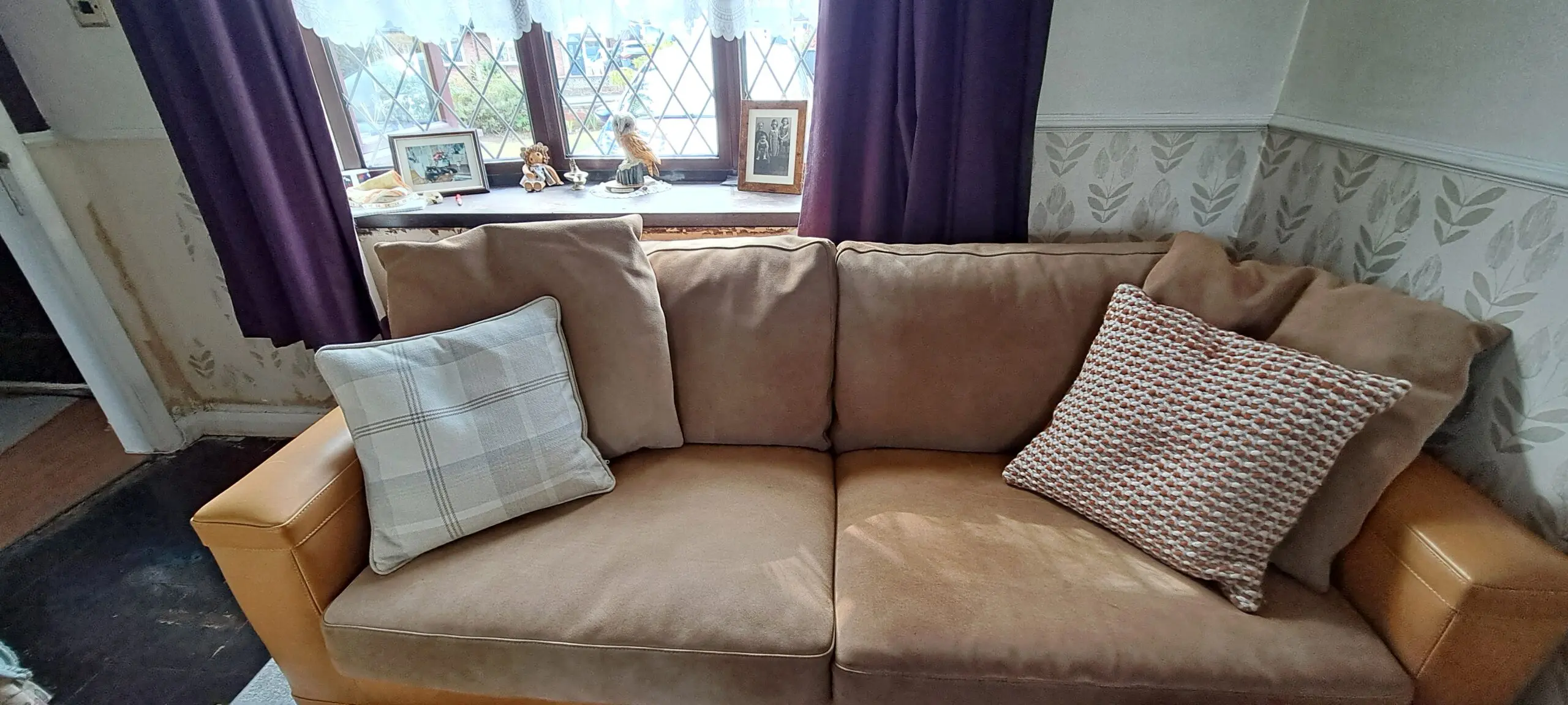 Leather and Suede 3 Seat Sofa and chair