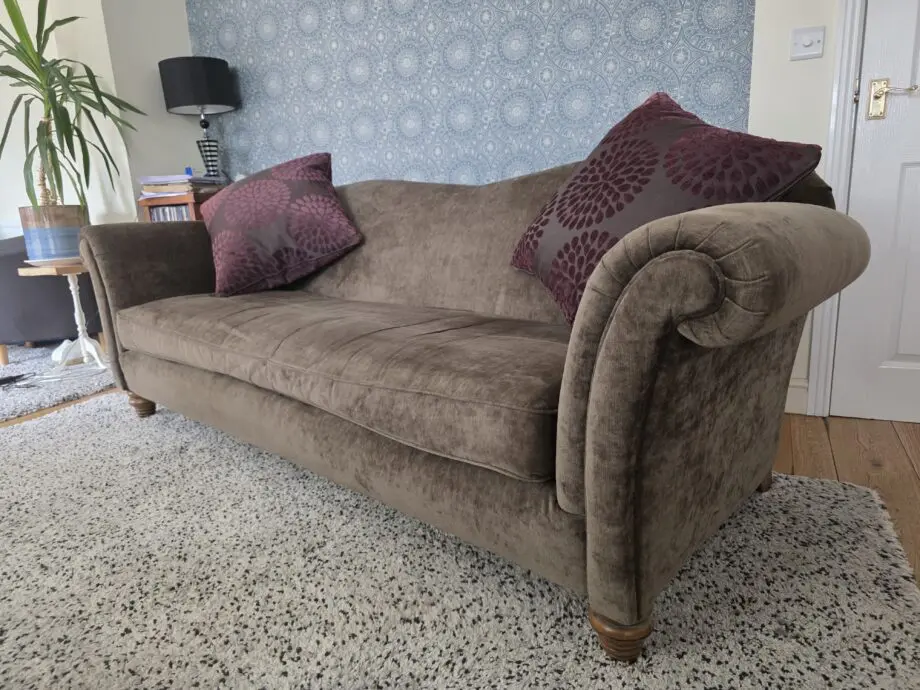 Barker and Stonehouse, Distressed Chenille Serpentine Sofa