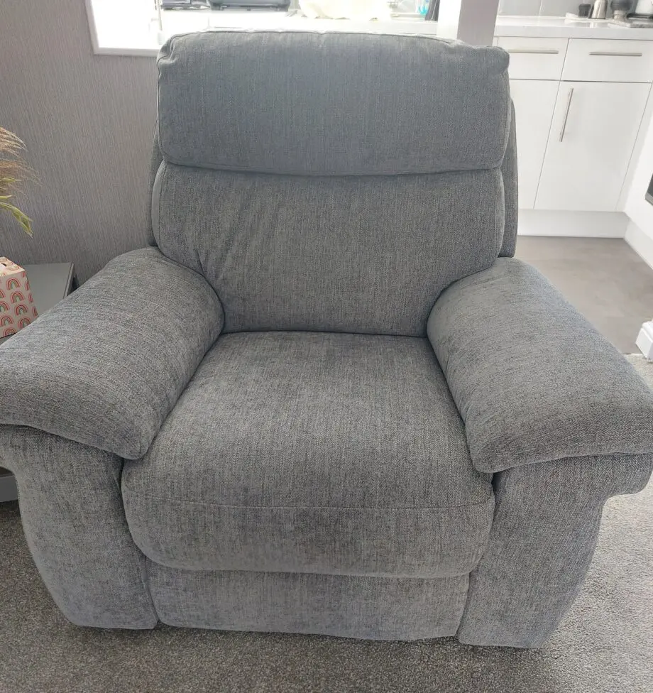 Furniture Village Comfort Story Serene 3 Seater Fabric Power Recliner Sofa & Power Recliner Chair Grey