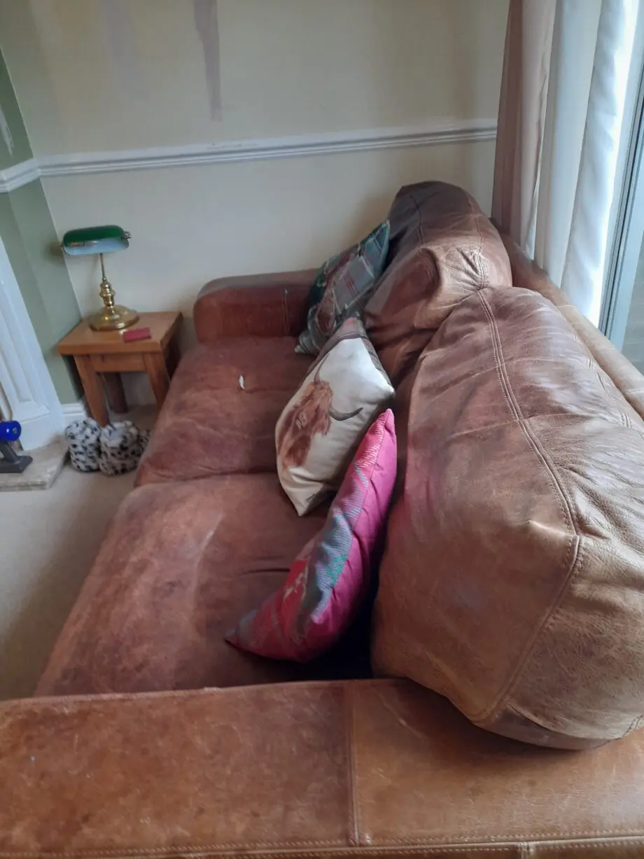Brown leather sofa and chair