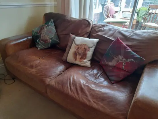 Brown leather sofa and chair