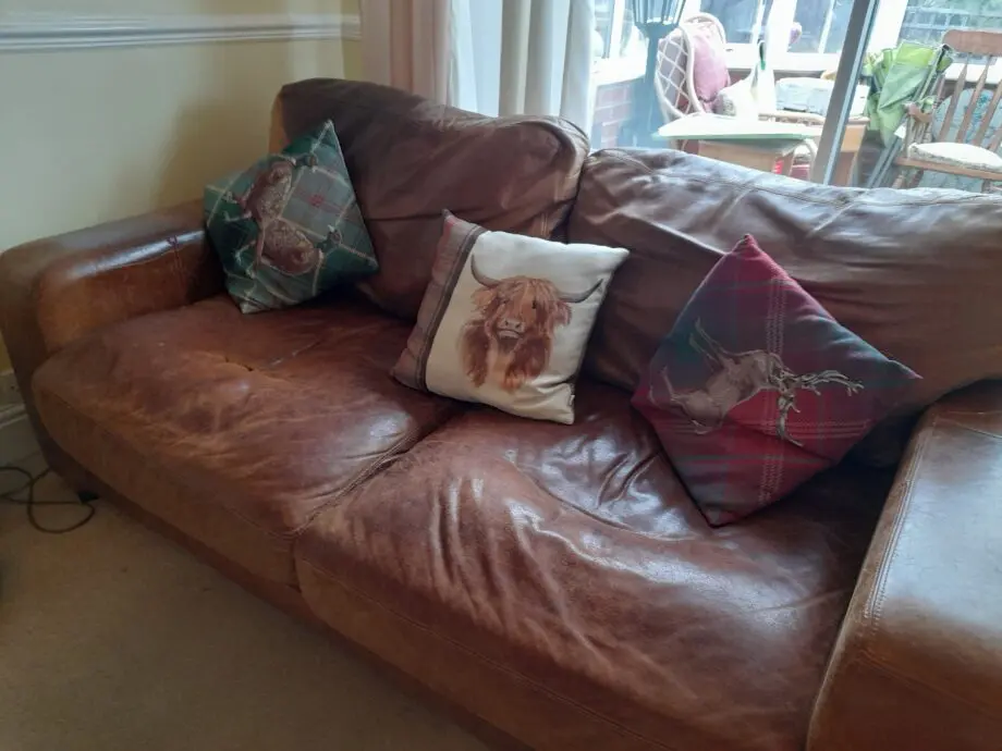 Brown leather sofa and chair