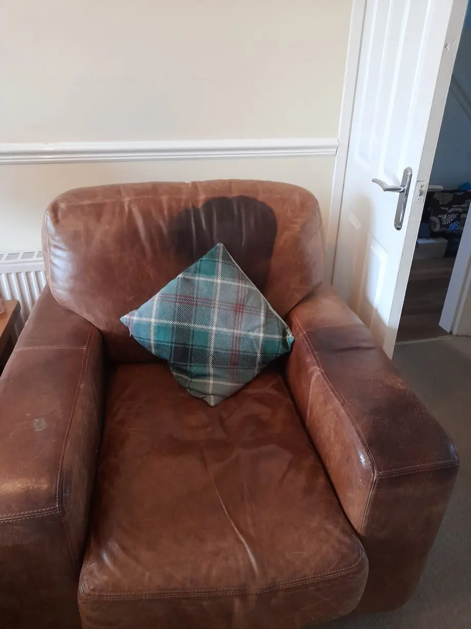 Brown leather sofa and chair