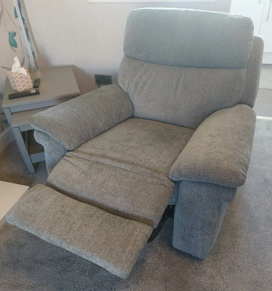Furniture Village Comfort Story Serene 3 Seater Fabric Power Recliner Sofa & Power Recliner Chair Grey