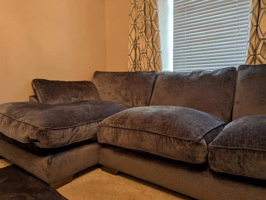 Next L shape relaxed sit navy sofa with matching chair