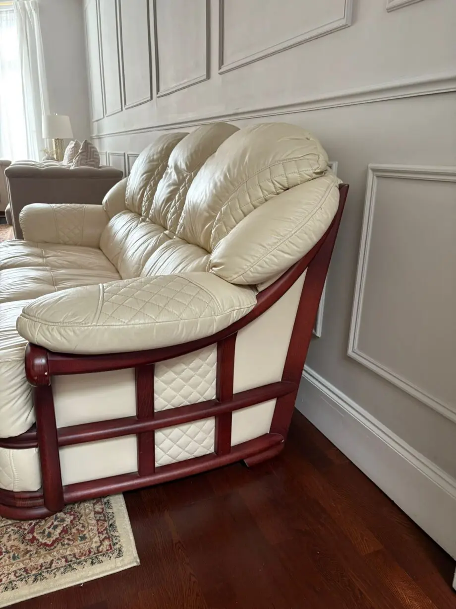 Bespoke leather and wood sofa set