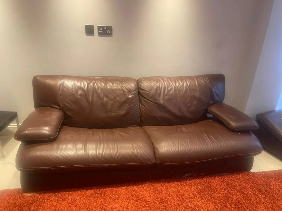 Complete Classic Brown Leather Sofa Suite: 3-Seater