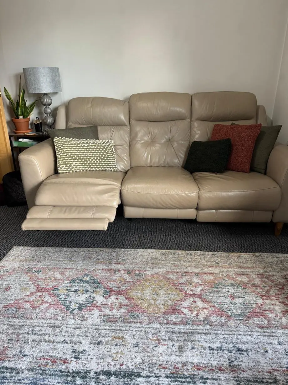 Furniture Village 3 seater biege/cream leather electric recliner