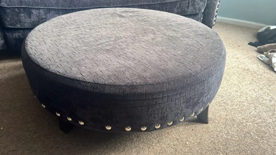Navy sofology 3 seat and 2 seat settee with pouffe