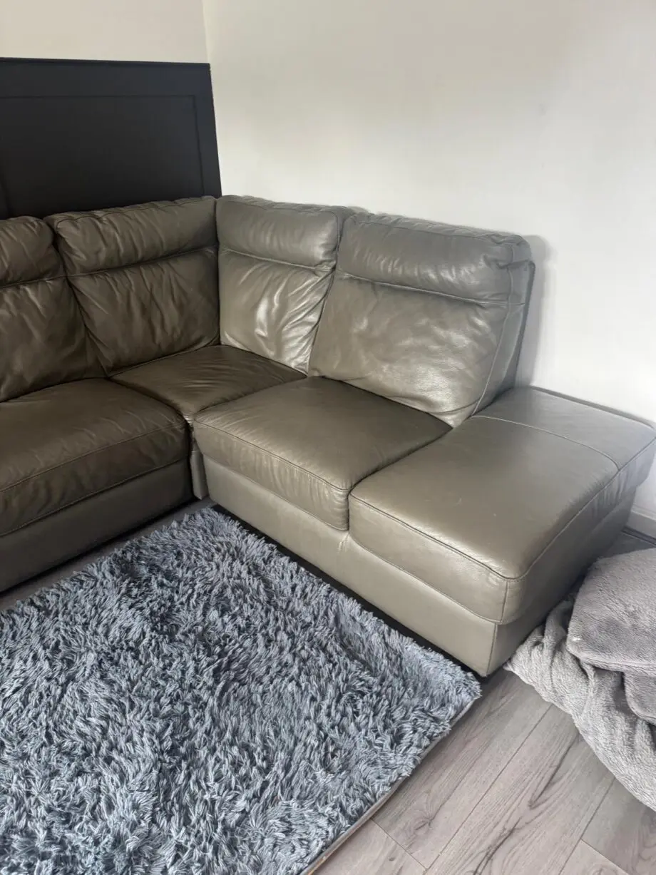 DFS leather corner sofa dark green/grey
