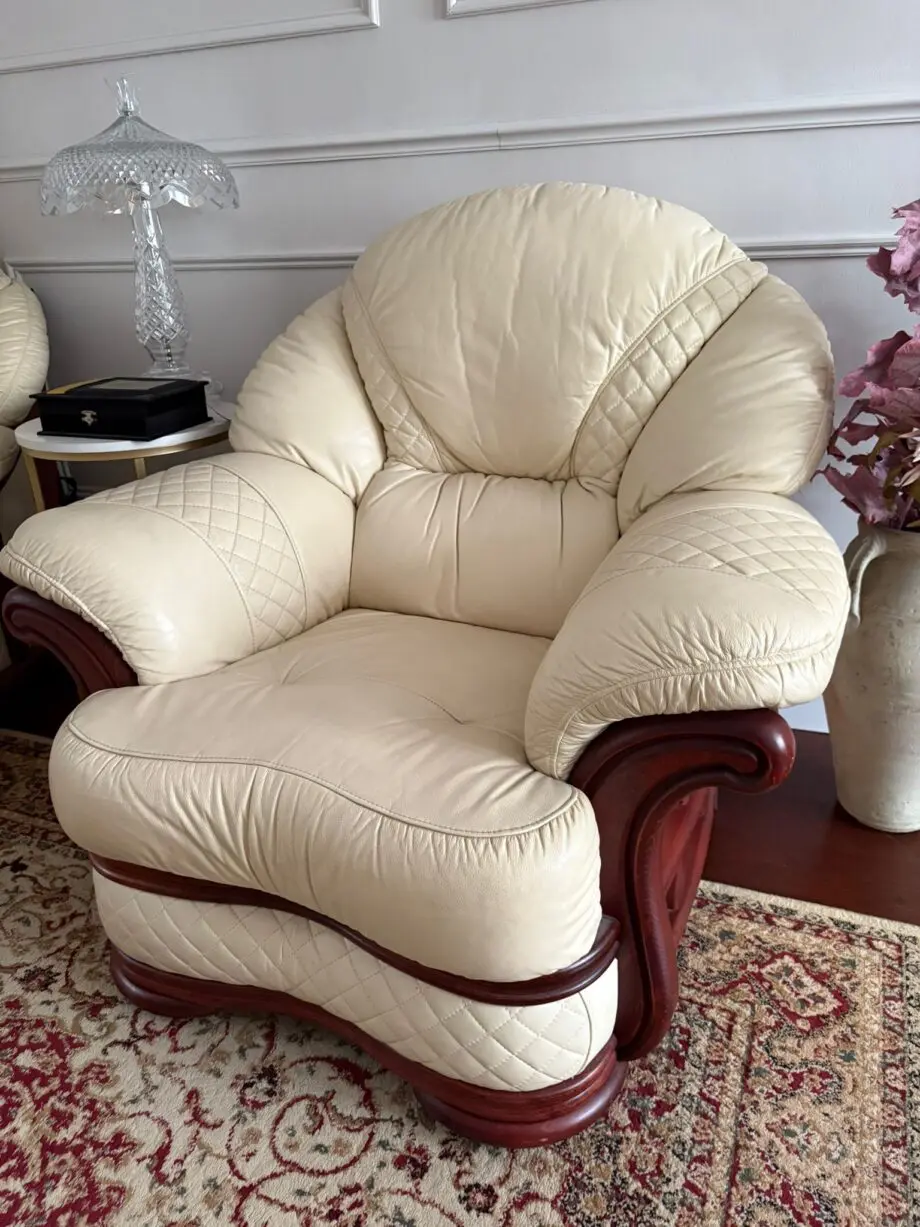 Bespoke leather and wood sofa set