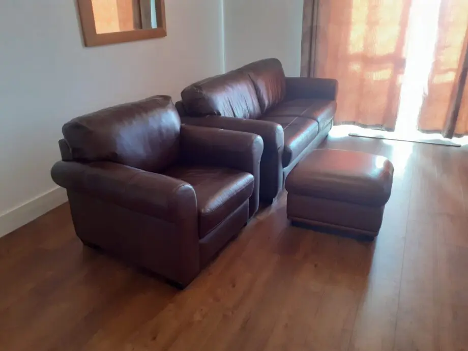 Genuine Leather Sofa, arm chair & foot stool