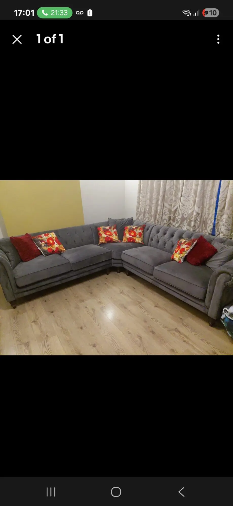 Limoges Medium Grey Velvet Corner Sofa Immaculate Condition