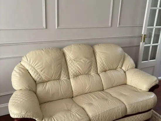 Bespoke leather and wood sofa set