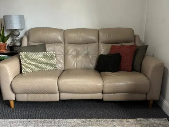 Furniture Village 3 seater biege/cream leather electric recliner