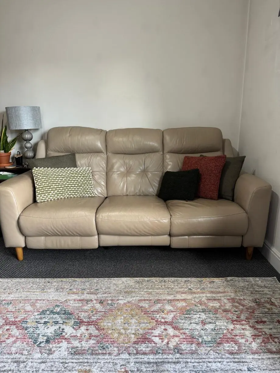 Furniture Village 3 seater biege/cream leather electric recliner