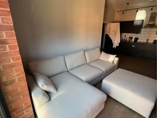 Cream Colour Dfs Calix Corner Sofa & Pouffe For Sale