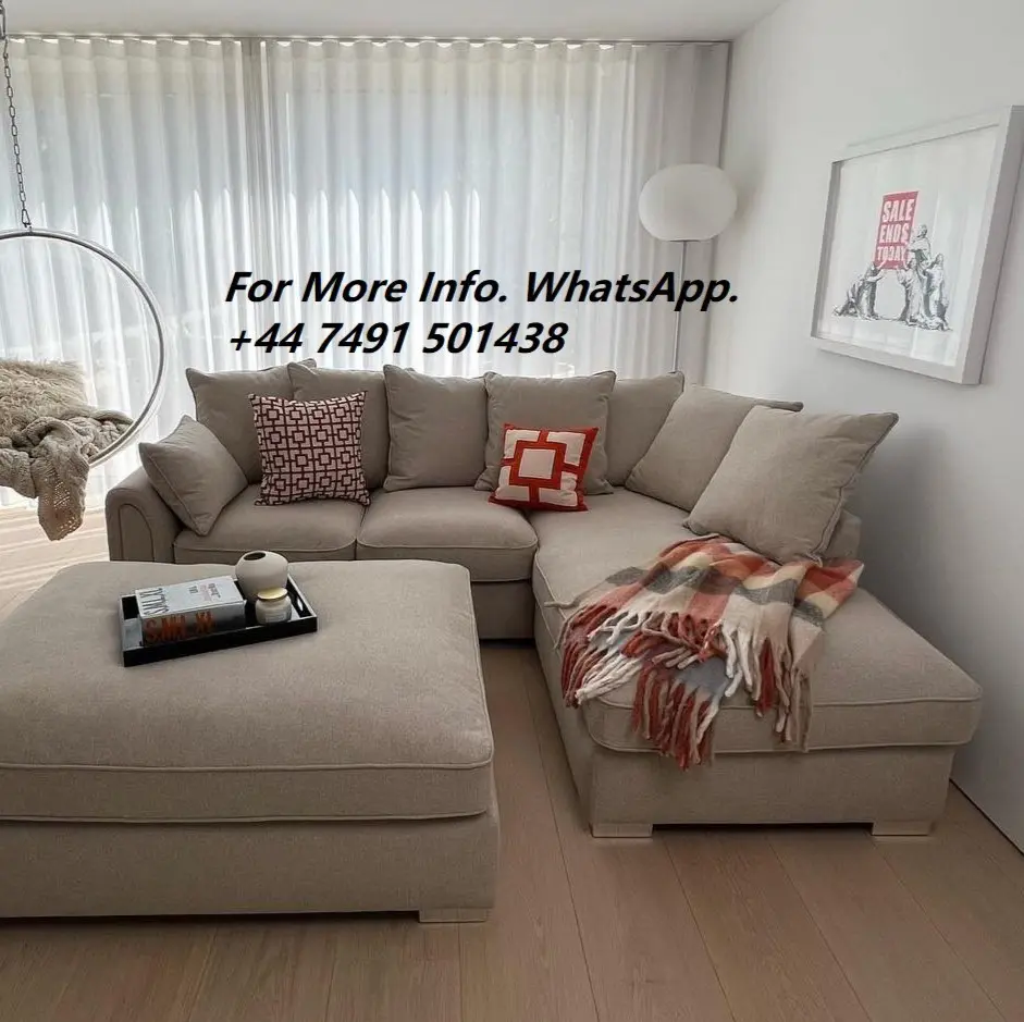 Chelsea Beige L-Shaped Corner Sofa With Footstool For Sale