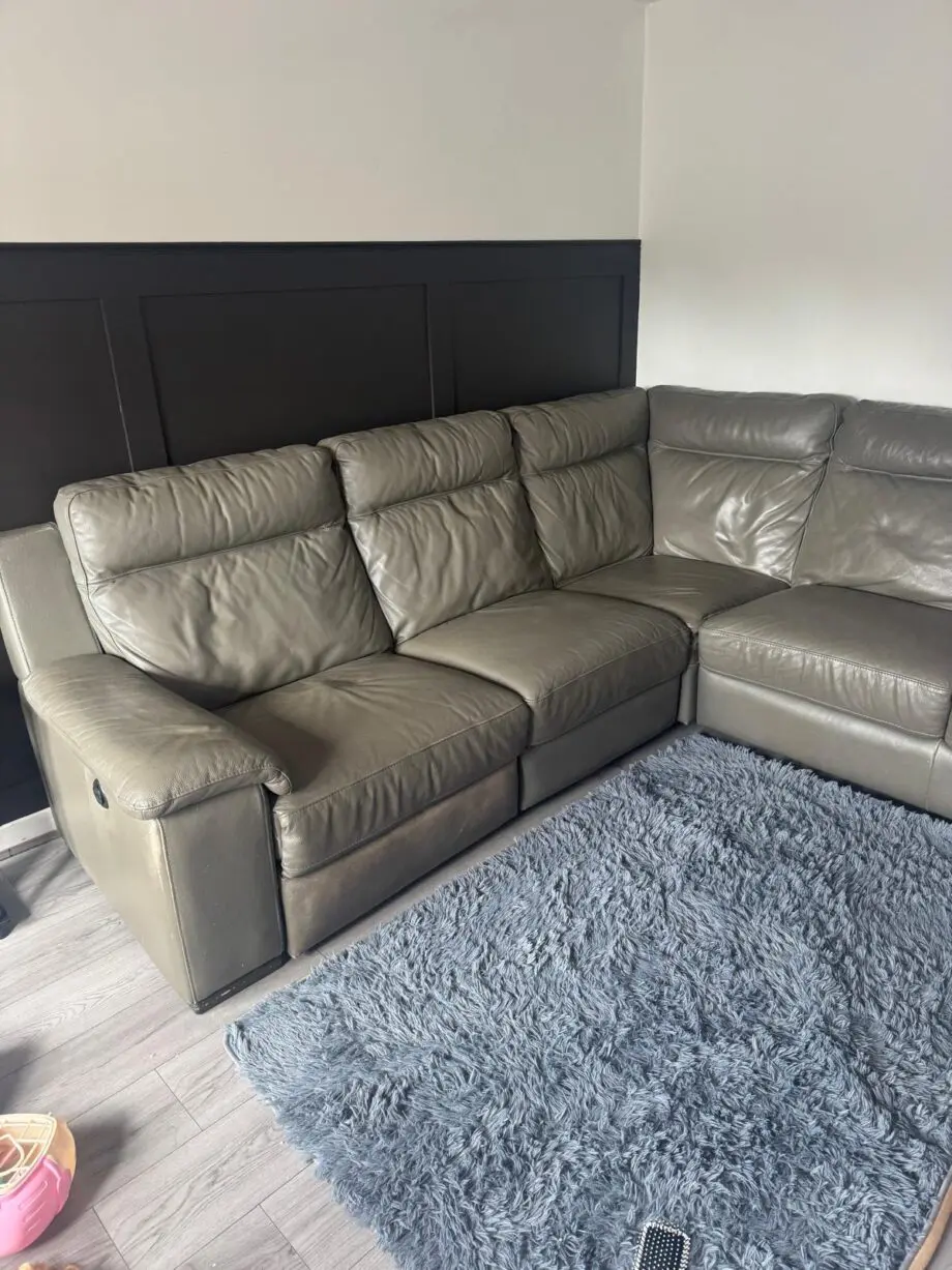 DFS leather corner sofa dark green/grey