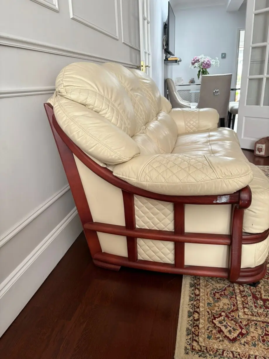 Bespoke leather and wood sofa set
