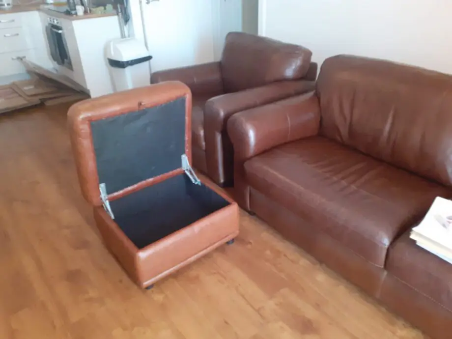 Genuine Leather Sofa, arm chair & foot stool