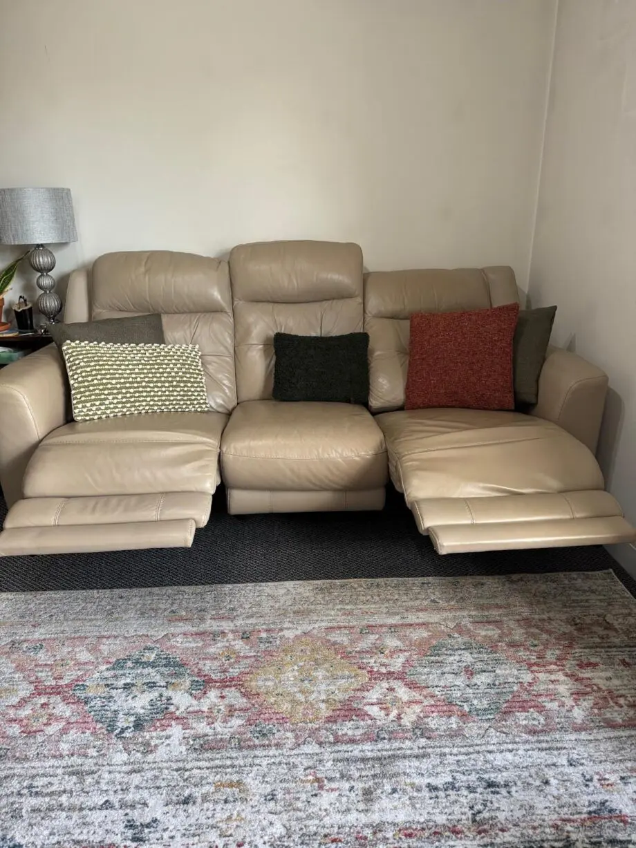 Furniture Village 3 seater biege/cream leather electric recliner