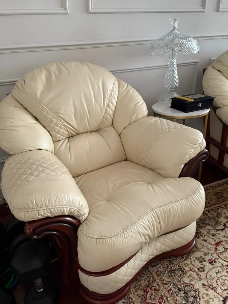 Bespoke leather and wood sofa set
