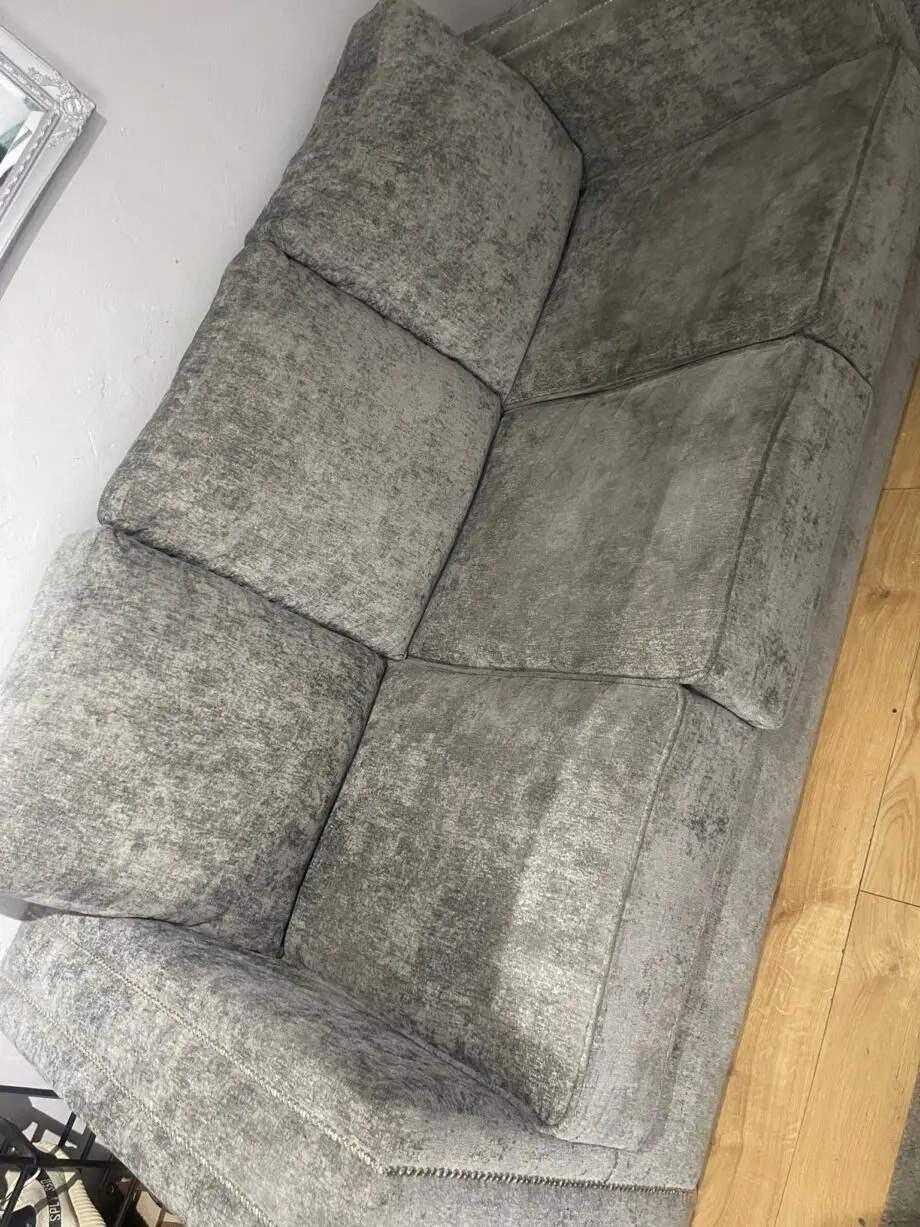 3 + 2 Sofa In Silver Distressed Velor Fabric With Stud Detail On Arms