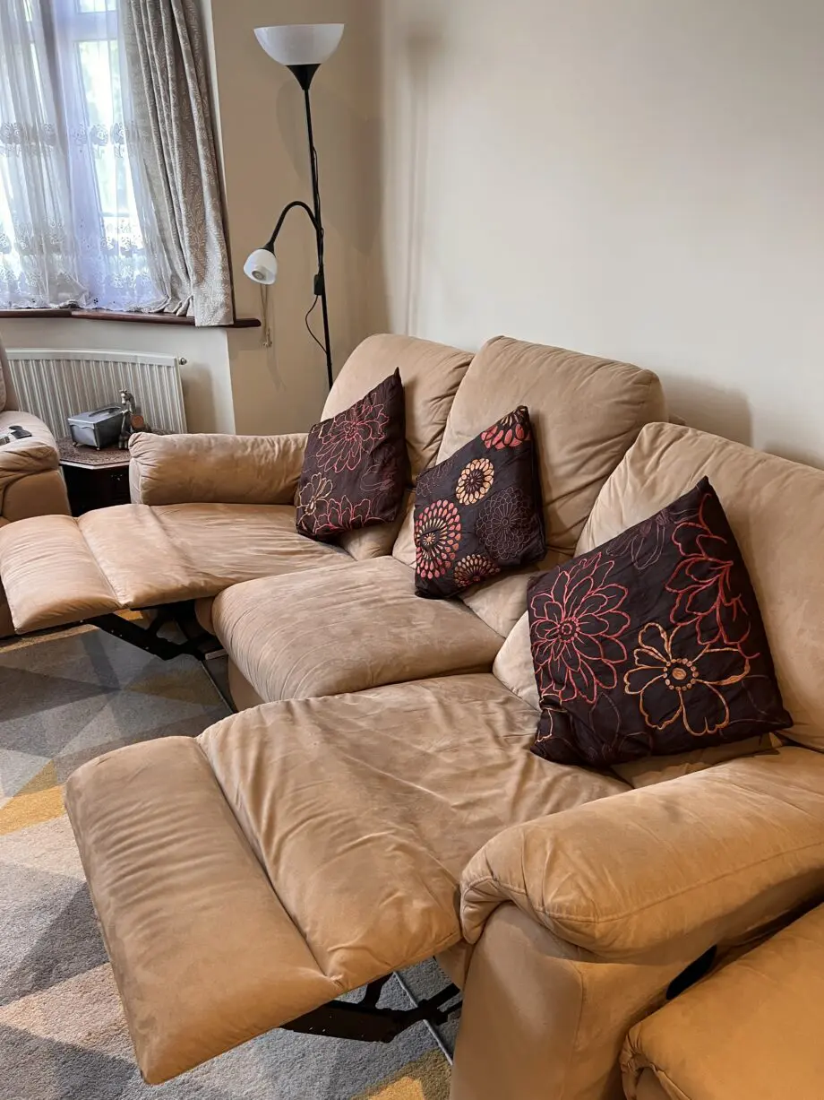 Beige/ Sand 3+2+1 Recliner Sofa Set with Storage Ottoman