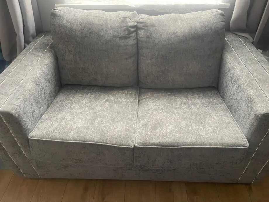 3 + 2 Sofa In Silver Distressed Velor Fabric With Stud Detail On Arms