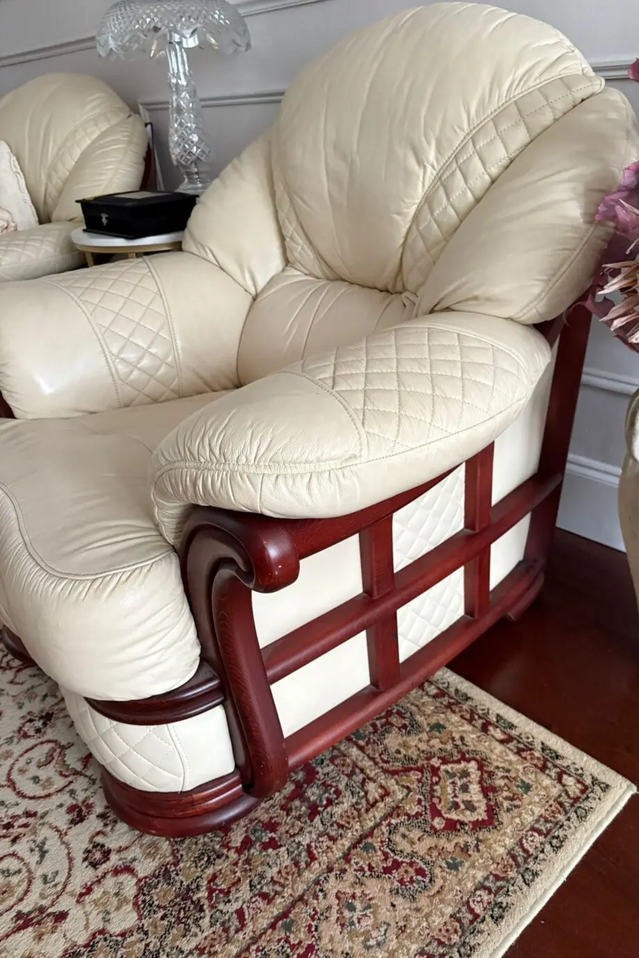 Bespoke leather and wood sofa set