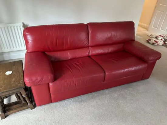 Red leather sofa set