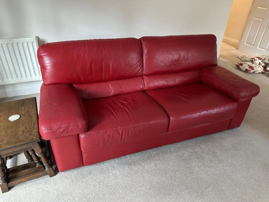Red leather sofa set